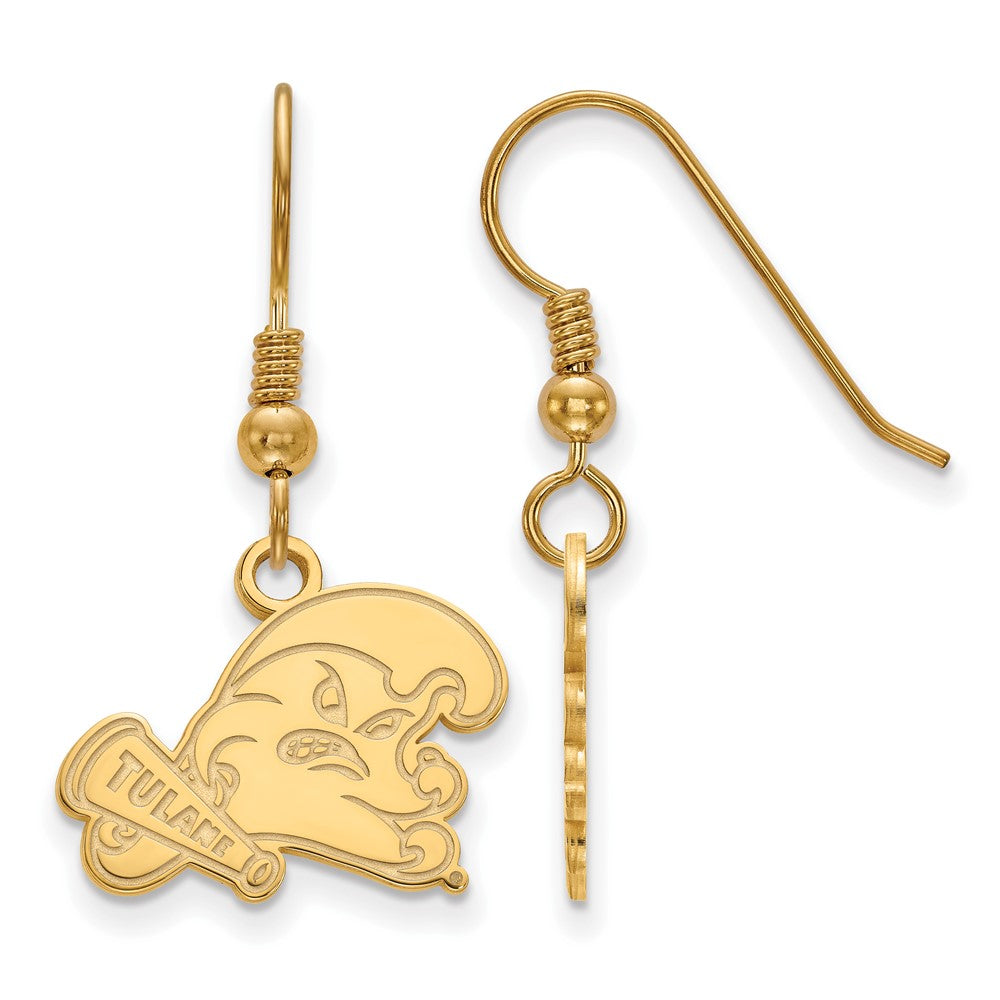 Sterling Silver Gold-plated LogoArt Tulane University Small Dangle Wire Earrings