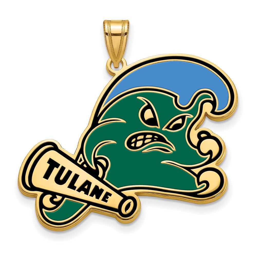 Sterling Silver Gold-plated LogoArt Tulane University Extra Large Enameled Pendant