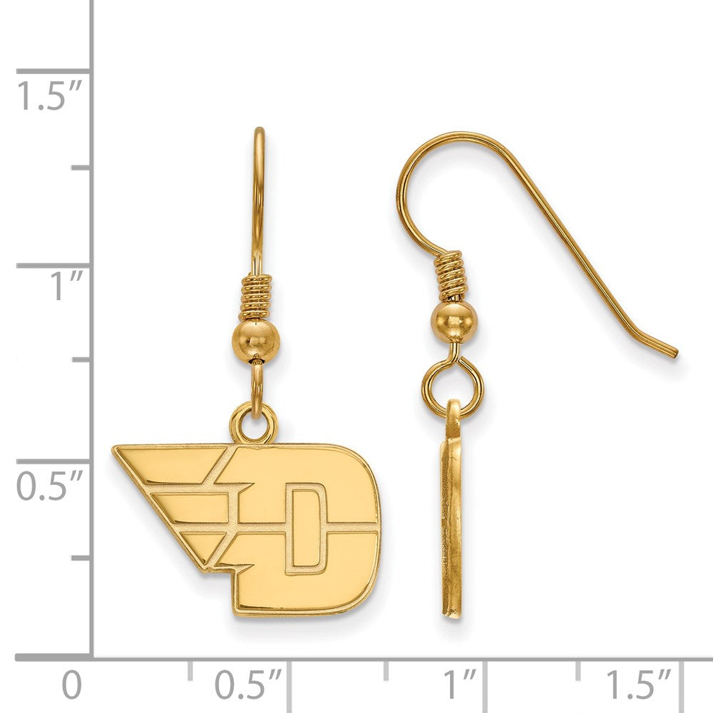 Sterling Silver Gold-plated LogoArt University of Dayton Small Dangle Wire Earrings