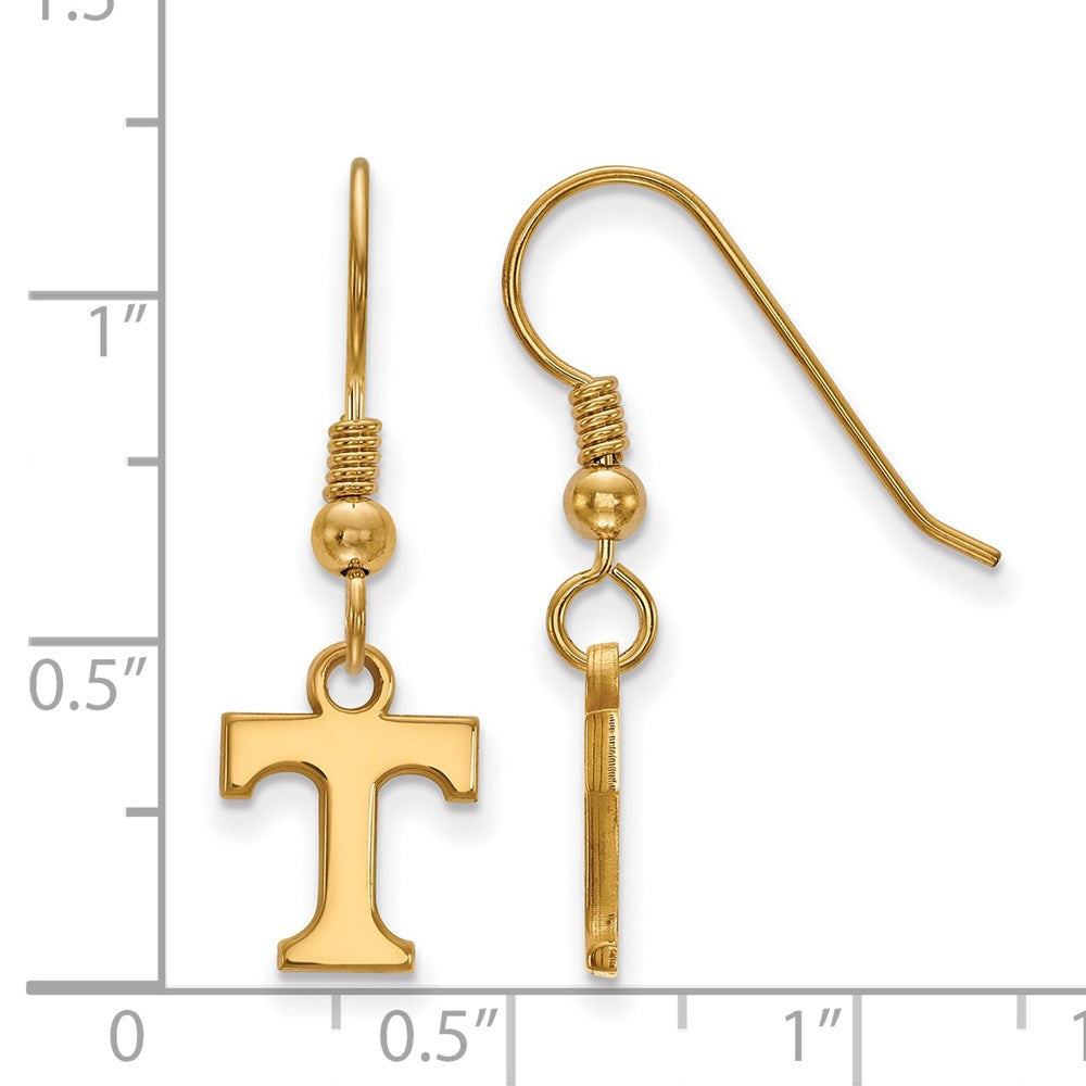 Sterling Silver Gold-plated LogoArt University of Tennessee Letter T Extra Small Dangle Wire Earrings