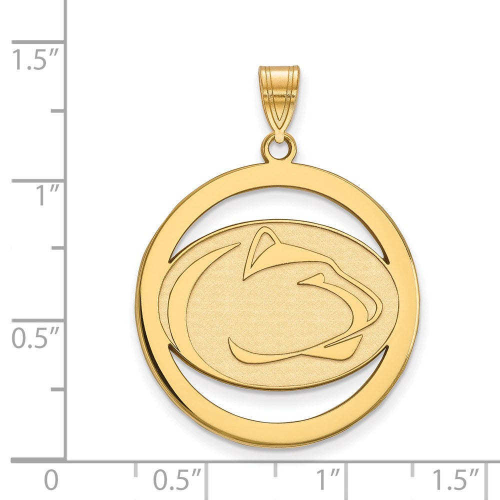 Sterling Silver Gold-plated LogoArt Penn State University Lion Extra Large Circle Pendant