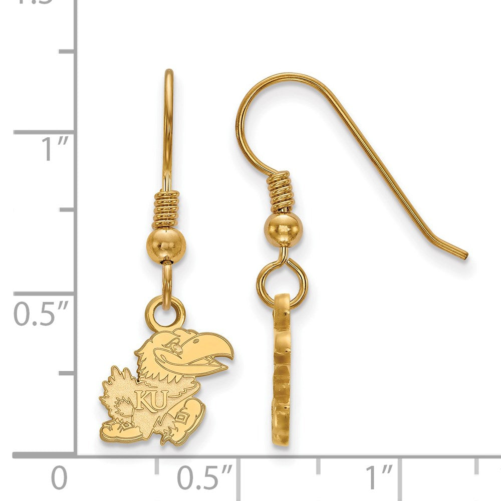 Sterling Silver Gold-plated LogoArt University of Kansas Jayhawk Extra Small Dangle Wire Earrings