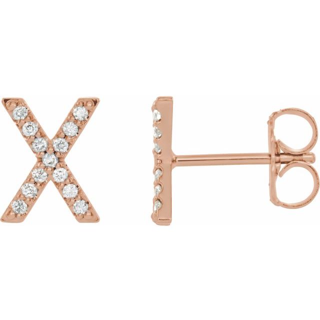 14K Rose .06 CTW Diamond Single Initial X Earring 1