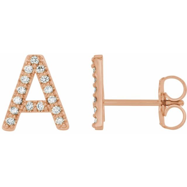 14K Rose .06 CTW Diamond Single Initial A Earring 1