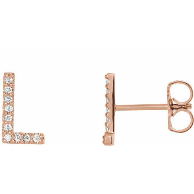 14K Rose .04 CTW Diamond Single Initial L Earring 1