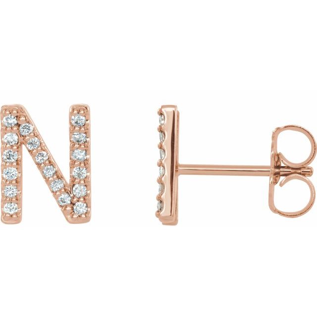 14K Rose .07 CTW Diamond Single Initial N Earring 1