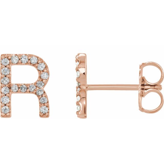 14K Rose .07 CTW Diamond Single Initial R Earring 1
