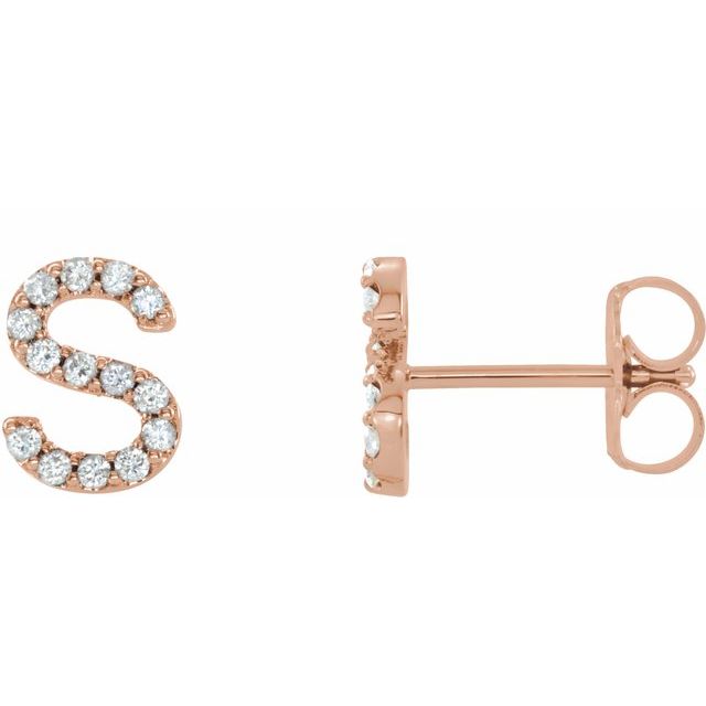 14K Rose .06 CTW Diamond Single Initial S Earring 1