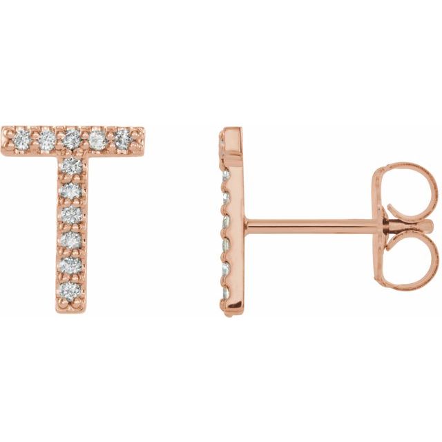 14K Rose .05 CTW Diamond Single Initial T Earring 1