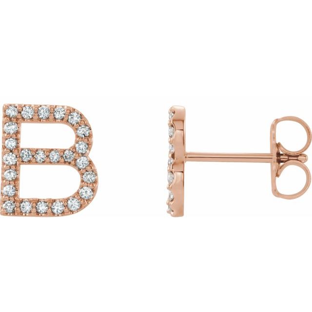 14K Rose 1/10 CTW Diamond Single Initial B Earring 1