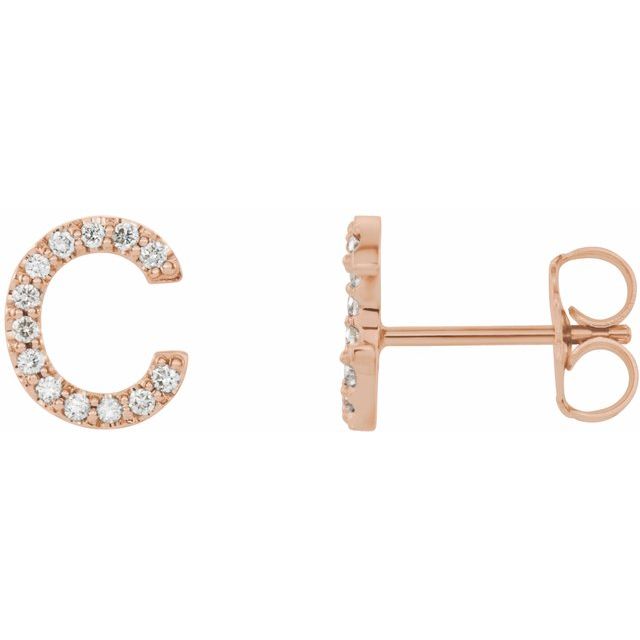 14K Rose .06 CTW Diamond Single Initial C Earring 1