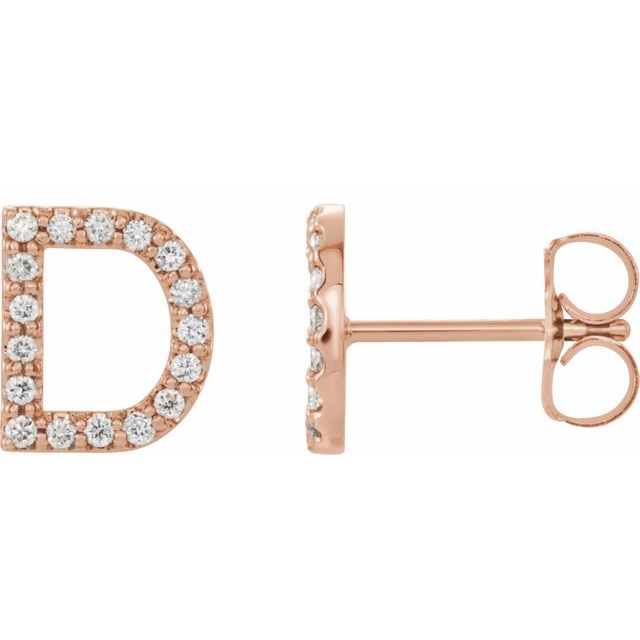 14K Rose .07 CTW Diamond Single Initial D Earring 1