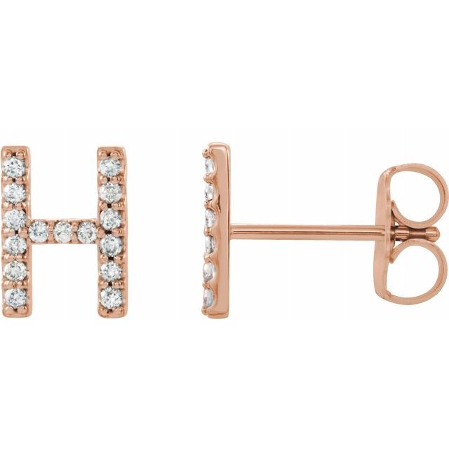 14K Rose .06 CTW Diamond Single Initial H Earring 1
