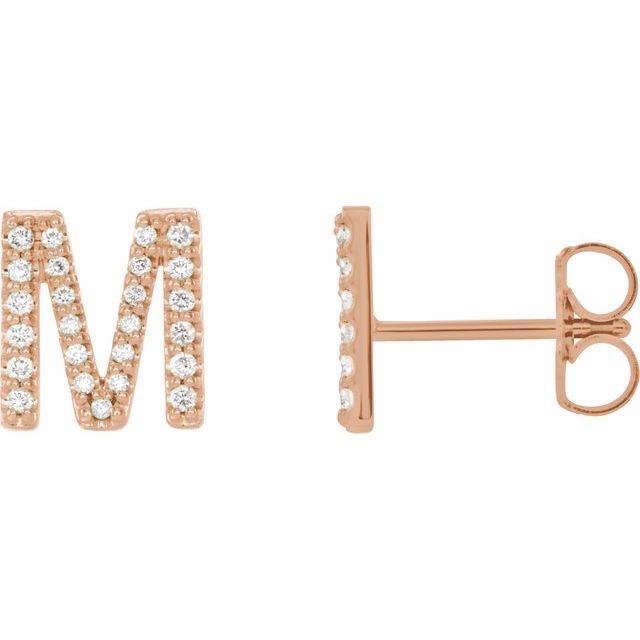 14K Rose .08 CTW Diamond Single Initial M Earring 1