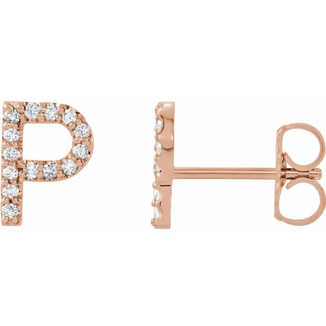 14K Rose .06 CTW Diamond Single Initial P Earring 1