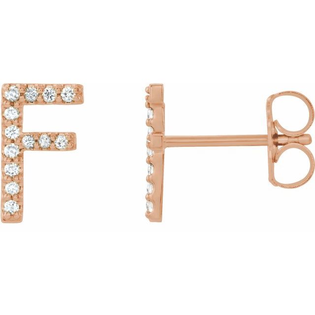 14K Rose .05 CTW Diamond Single Initial F Earring 1