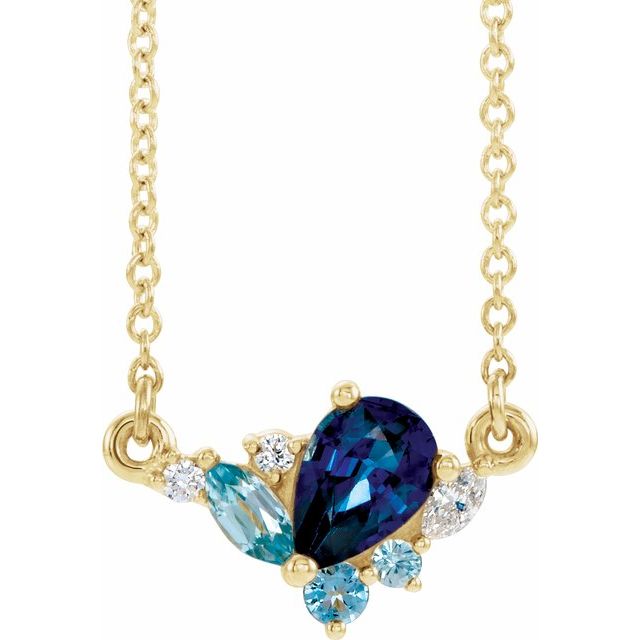 14K Yellow Multi-Gemstone & .06 CTW Diamond 18" Necklace 1