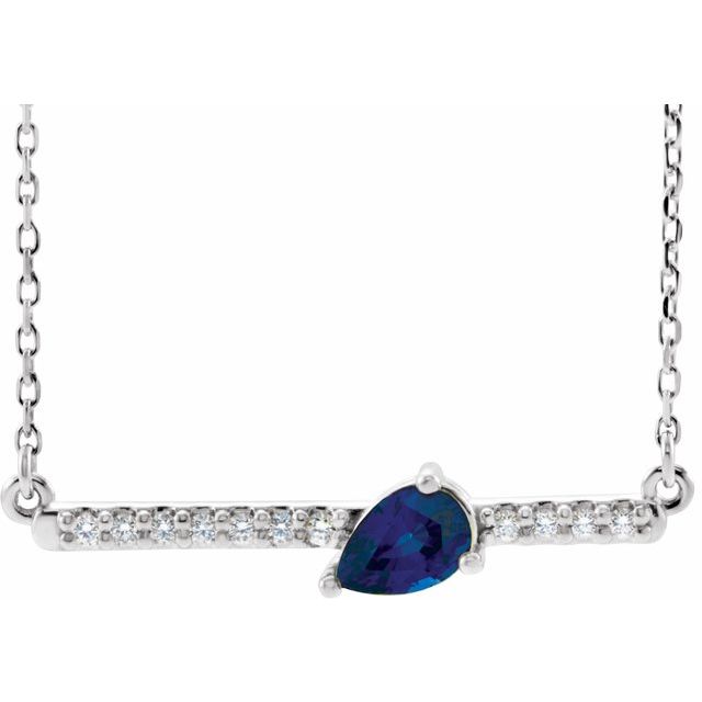 14K White Lab-Created Blue Sapphire & 1/10 CTW Diamond Bar 18" Necklace