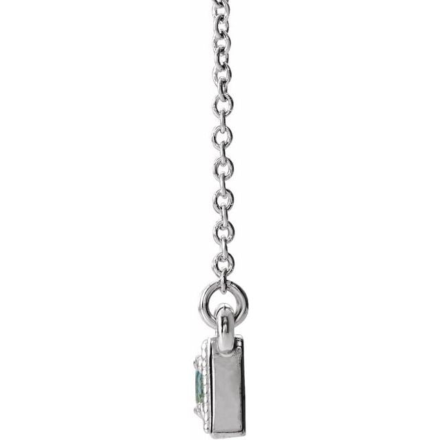 14K White Blue Zircon Three-Stone Granulated Bar 16-18" Necklace 2