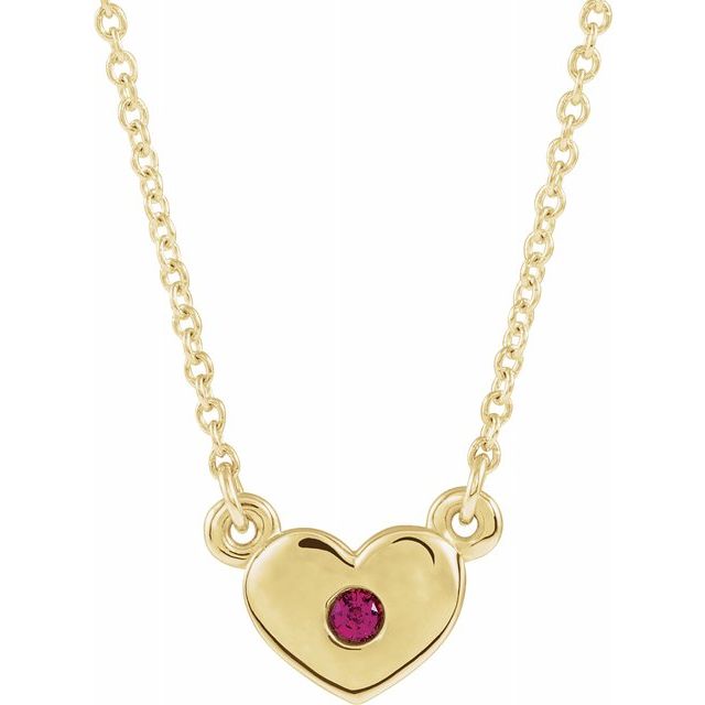 14K Yellow Lab-Grown Ruby Heart 16" Necklace 1