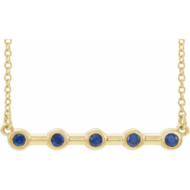 14K Yellow Blue Sapphire Bezel-Set Bar 18" Necklace 1