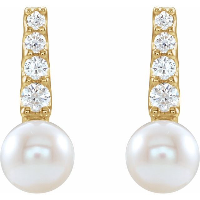 14K Yellow Gold Freshwater Cultured Pearl & 1/6 CTW Natural Diamond Earrings
