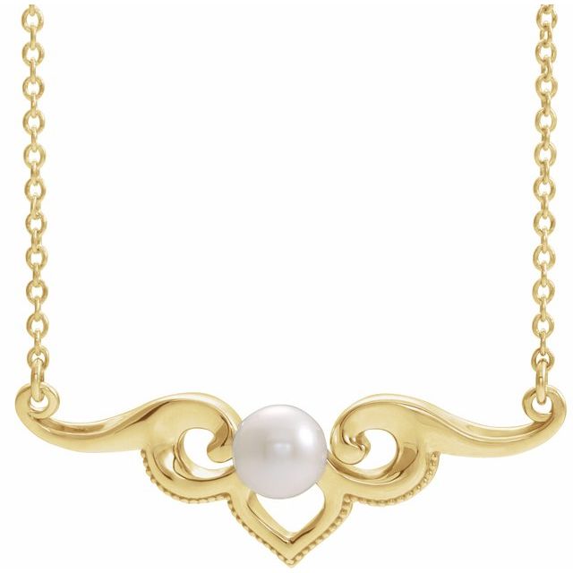 14K Yellow Gold Cultured White Gold Freshwater Pearl Bar 18" Necklace