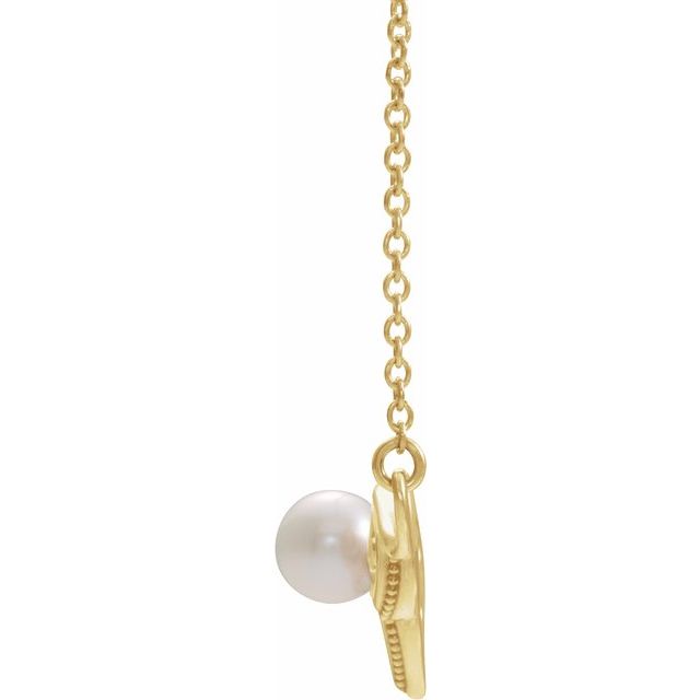 14K Yellow Gold Cultured White Gold Freshwater Pearl Bar 18" Necklace
