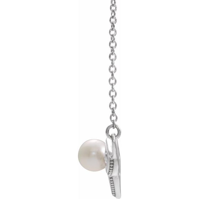 Sterling Silver Cultured White Freshwater Pearl Bar 18" Necklace