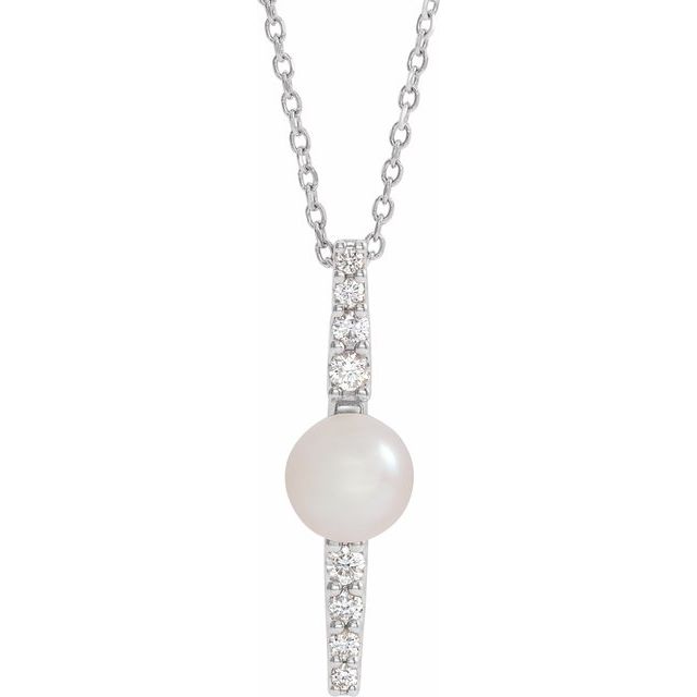 14K White Gold Cultured White Gold Freshwater Pearl & 1/6 CTW Natural Diamond 16-18" Necklace