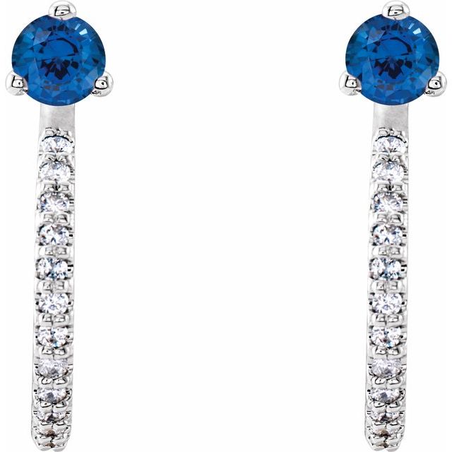 14K White Lab-Created Blue Sapphire & 1/6 CTW Diamond Hoop Earrings