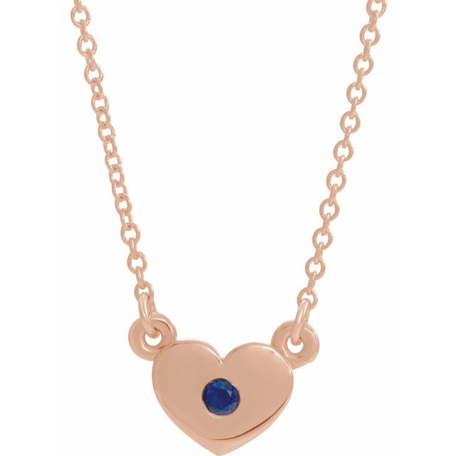 14K Rose Blue Sapphire Heart 16" Necklace 1