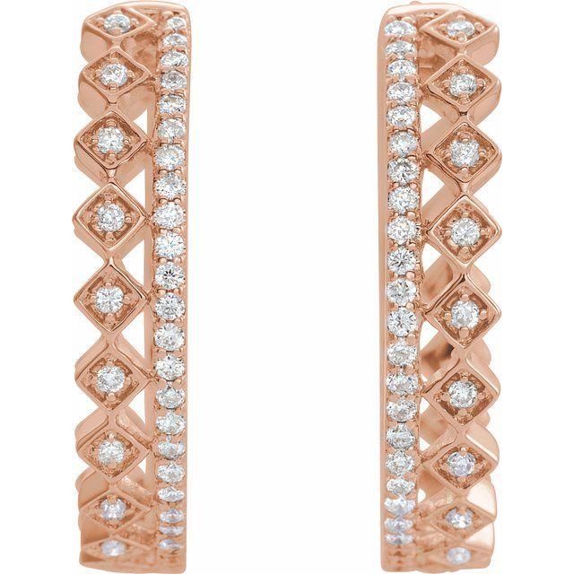 14K Rose 1/4 CTW Diamond Geometric Hoop Earrings 2