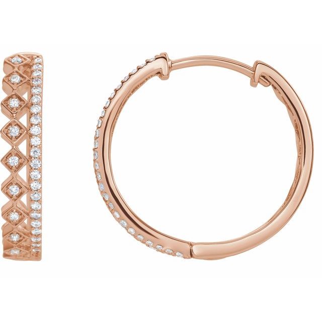 14K Rose 1/4 CTW Diamond Geometric Hoop Earrings 1