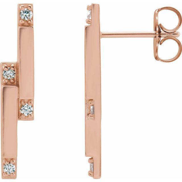 14K Rose 1/10 CTW Diamond Bar Earrings 1