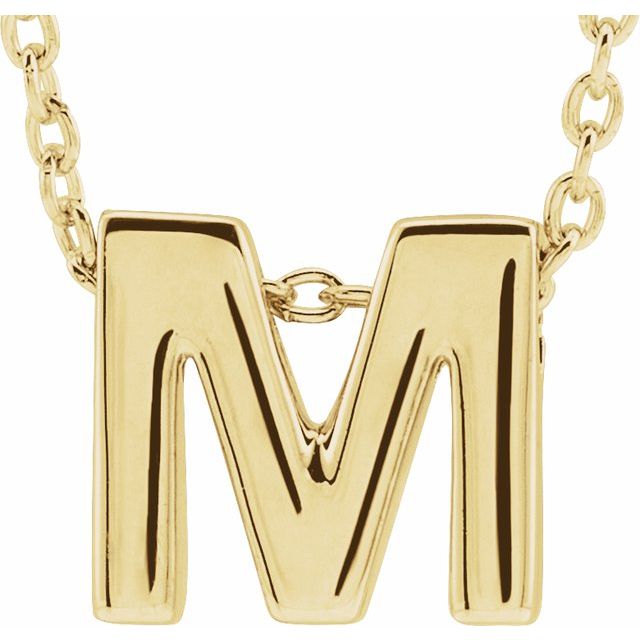 14K Yellow Gold Initial M Slide Pendant 16-18" Necklace