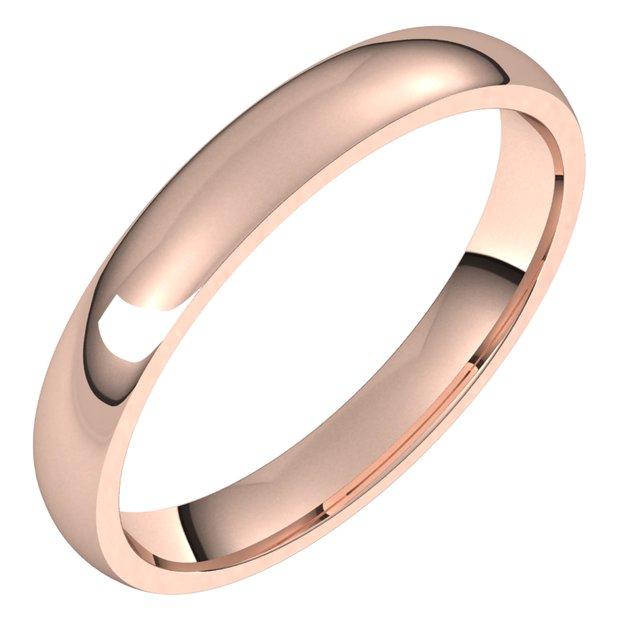 18K Rose Gold 3 mm Half Round Light Wedding Band 1