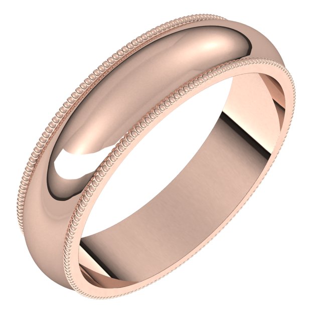 14K Rose Gold 5 mm Milgrain Half Round Wedding Band 1
