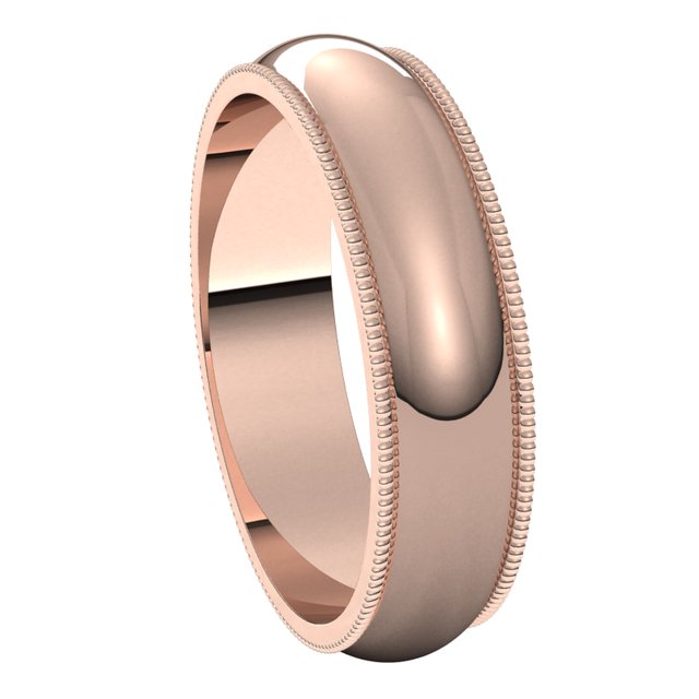 14K Rose Gold 5 mm Milgrain Half Round Wedding Band 6