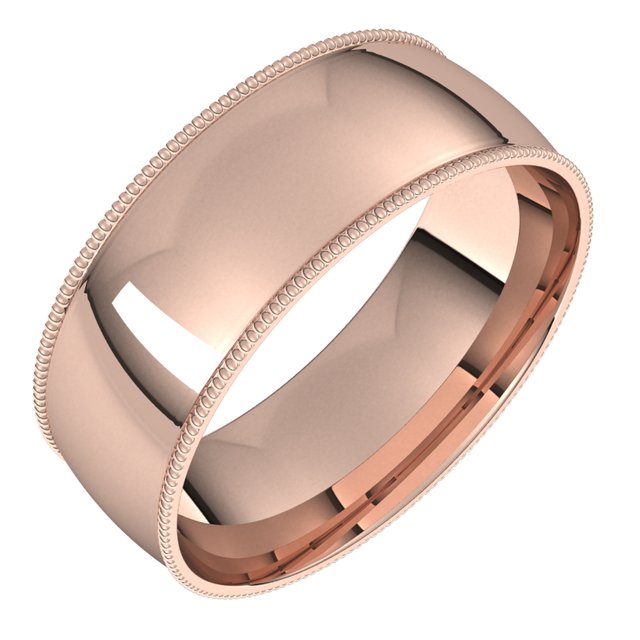 14K Rose Gold 7 mm Milgrain Half Round Comfort Fit Light Wedding Band 1