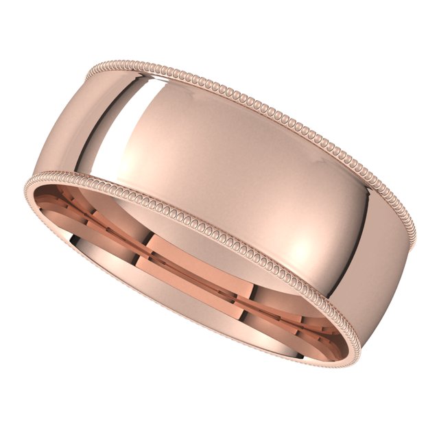14K Rose Gold 7 mm Milgrain Half Round Comfort Fit Light Wedding Band 5