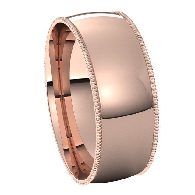 14K Rose Gold 7 mm Milgrain Half Round Comfort Fit Light Wedding Band 6