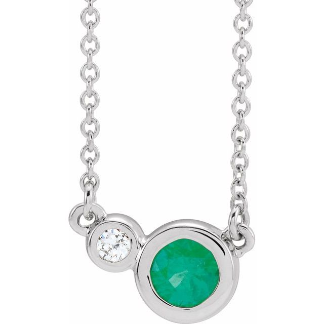 Sterling Silver Lab-Created Emerald & .02 CTW Diamond 18" Necklace