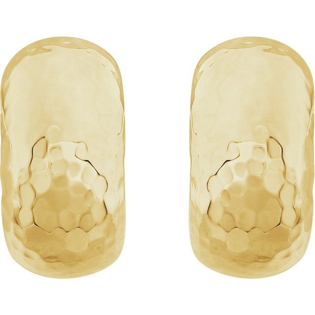 14K Yellow 15.2x7.9 mm Hammered J-Hoop Earrings 2