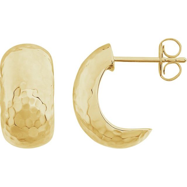 14K Yellow 15.2x7.9 mm Hammered J-Hoop Earrings 1