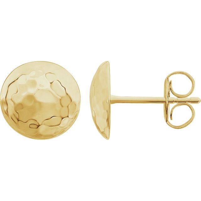 14K Yellow Hammered Disk Earrings 1