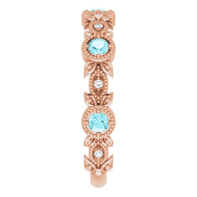 14K Rose Natural Blue Zircon & .03 CTW Natural Diamond Leaf Ring