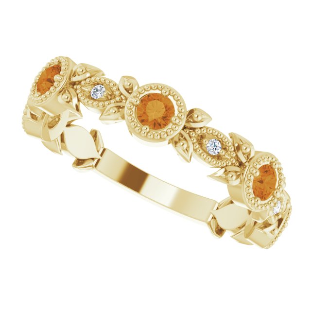 14K Yellow Natural Citrine & .03 CTW Natural Diamond Leaf Ring