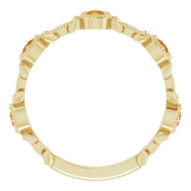 14K Yellow Natural Citrine & .03 CTW Natural Diamond Leaf Ring