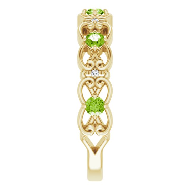 14K Yellow Natural Peridot & .02 CTW Natural Diamond Scroll Ring